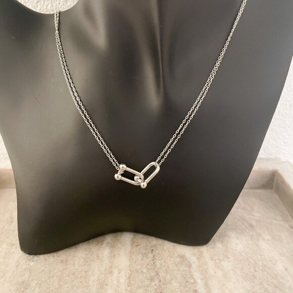 925 Sterling Silver U Link Necklace Link Necklace Modern Choker Necklace - Picture 5 of 7